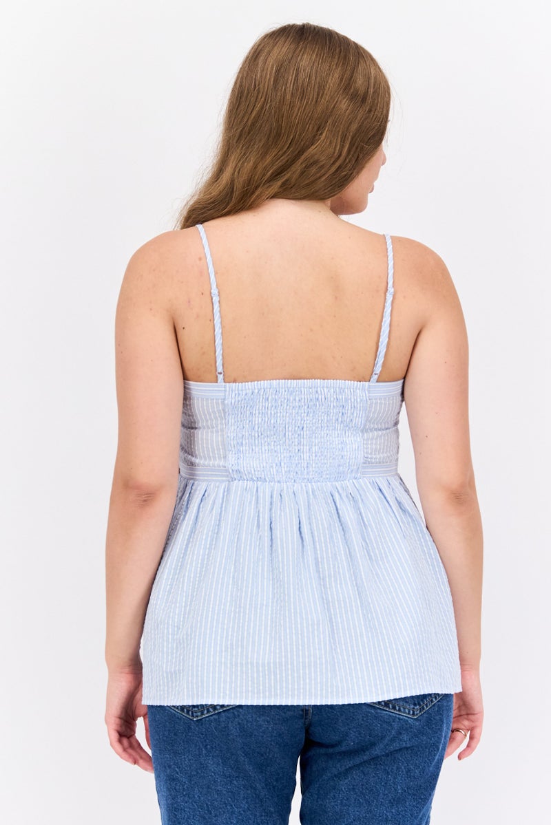 ESPRIT Women Square Neck Sleeveless Stripe Top, Blue - Image 3