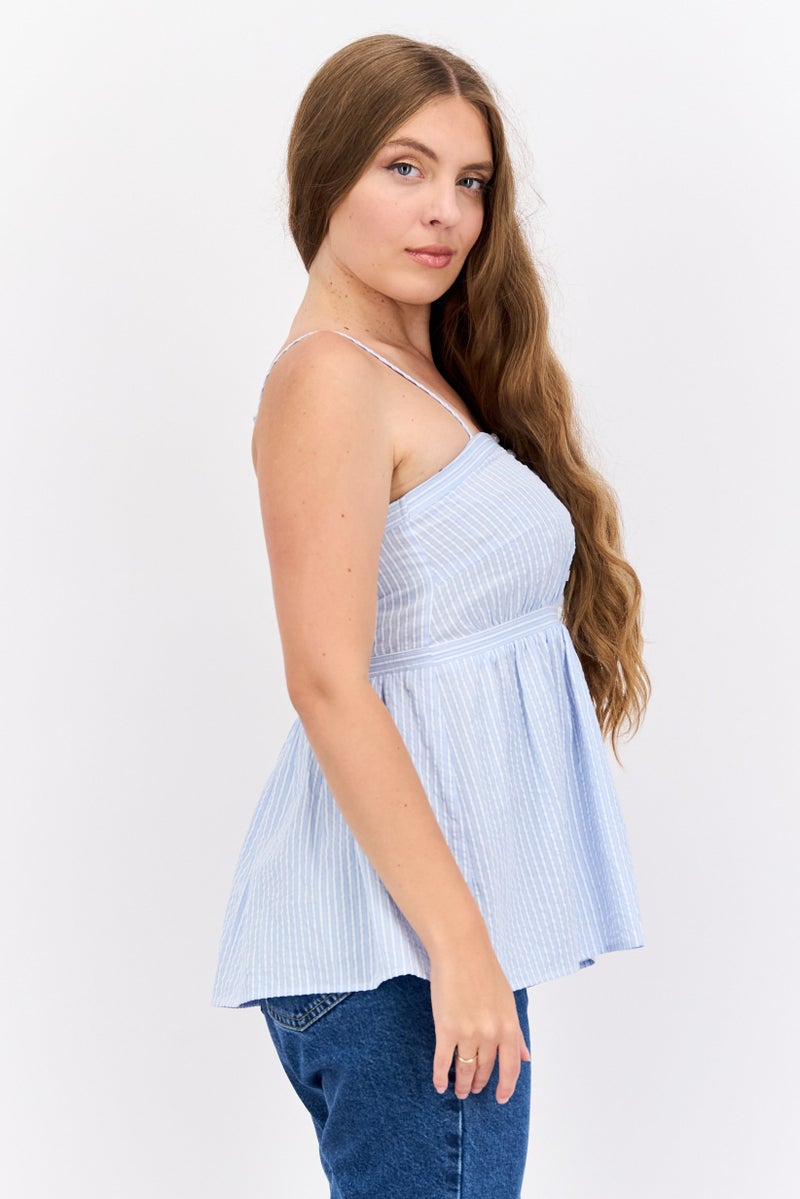 ESPRIT Women Square Neck Sleeveless Stripe Top, Blue - Image 2