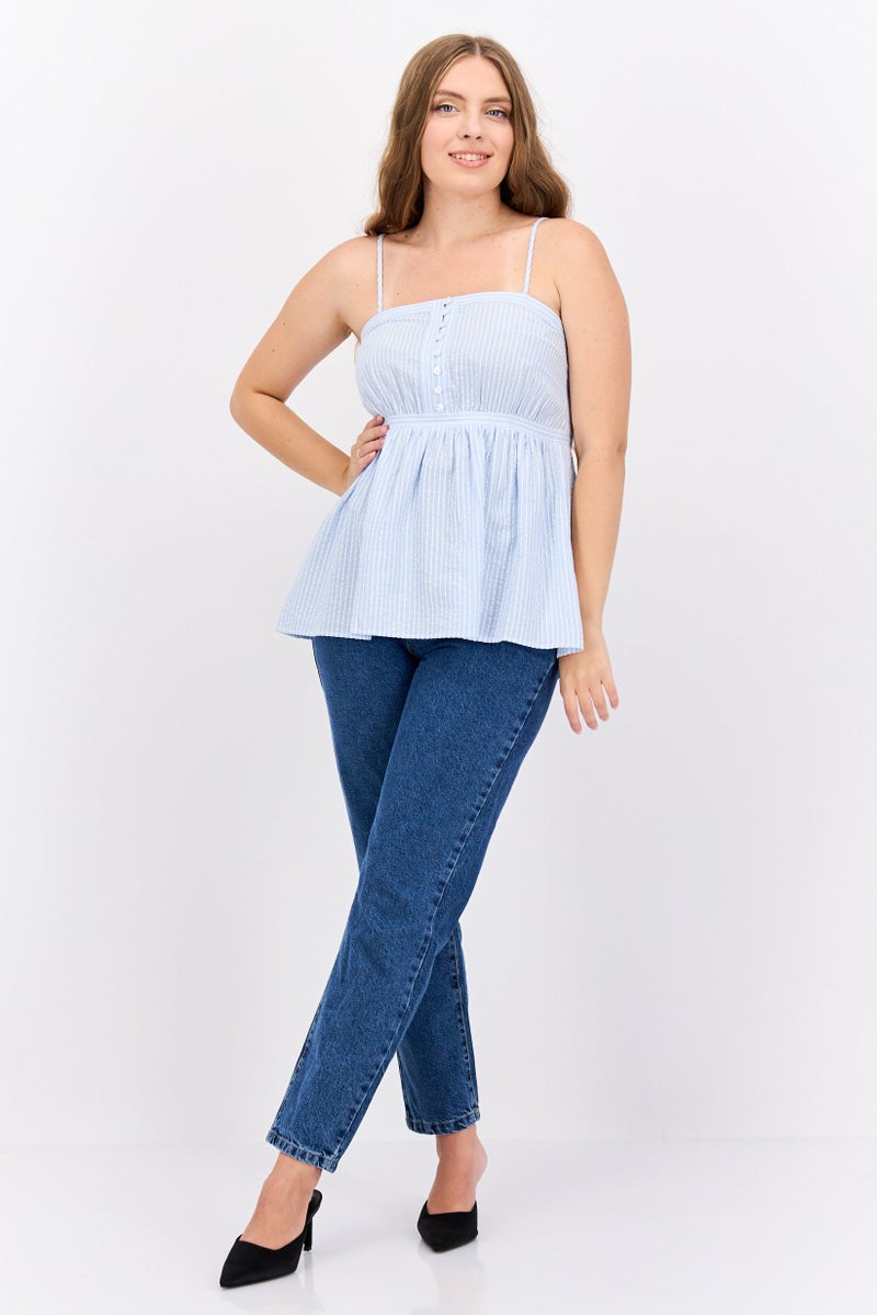 ESPRIT Women Square Neck Sleeveless Stripe Top, Blue - Image 4
