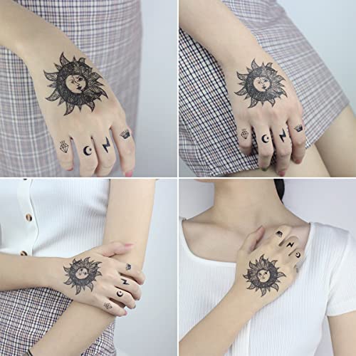 Oottati 9 Sheets Women Hand Back Red Rose Black Flower Sun Moon Butterfly Totem Temporary Tattoo Stickers - Image 3