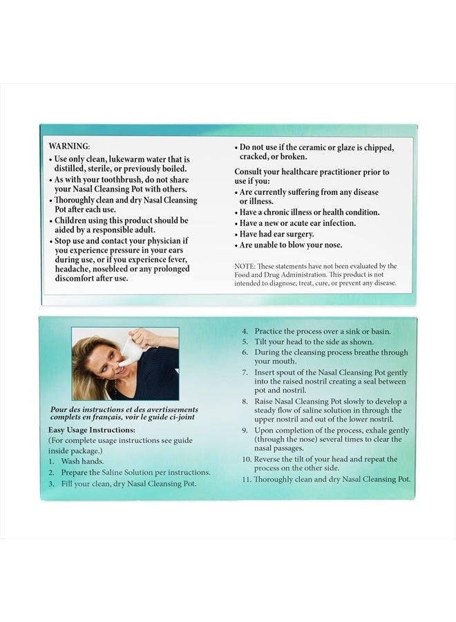 ANCIENT SECRETS Neti Pot Sinus Rinse + Pre-Measured Cleansing Salt Pack – Dishwasher-Safe Ceramic Model, Patented Ergonomic No-Leak Design, Nasal Cleansing Pot, Nasal Irrigation  - Image 3