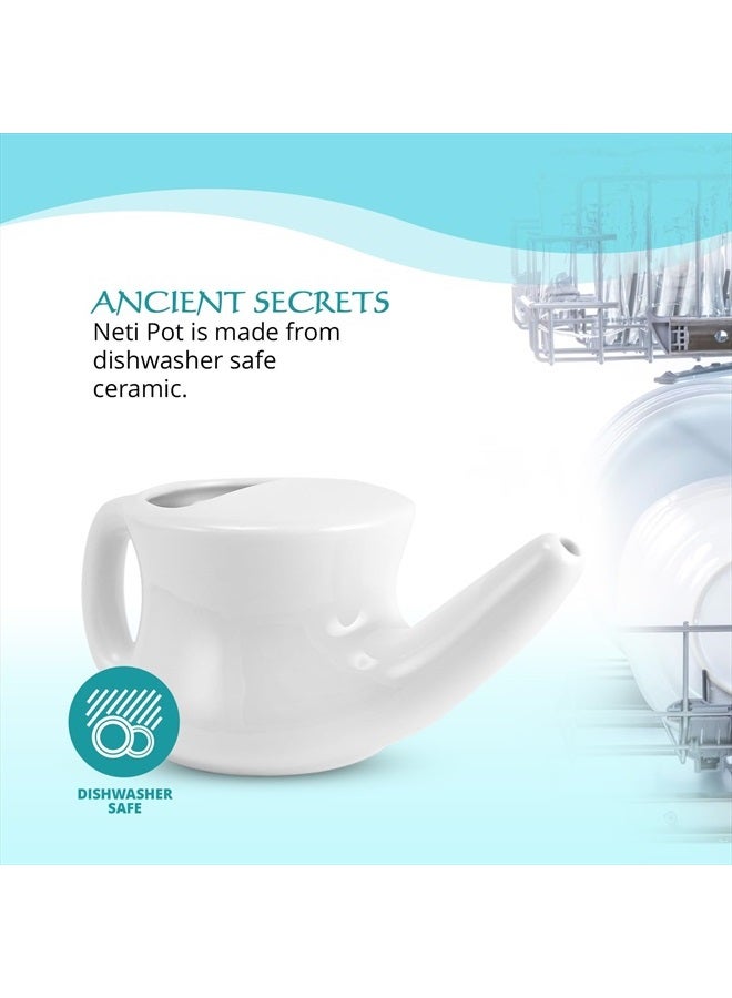 ANCIENT SECRETS Neti Pot Sinus Rinse + Pre-Measured Cleansing Salt Pack – Dishwasher-Safe Ceramic Model, Patented Ergonomic No-Leak Design, Nasal Cleansing Pot, Nasal Irrigation  - Image 5