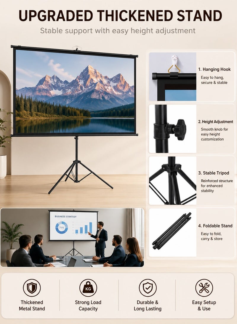 VEIDADZ 100 Inch Projector Screen with Stand 16:9, Portable Outdoor Projector Screen with Wall Hanging Option, Height Adjustable Tripod Stand, White PVC Movie Screen for 4K HD Home Theater Backyard Camping Office - Image 5