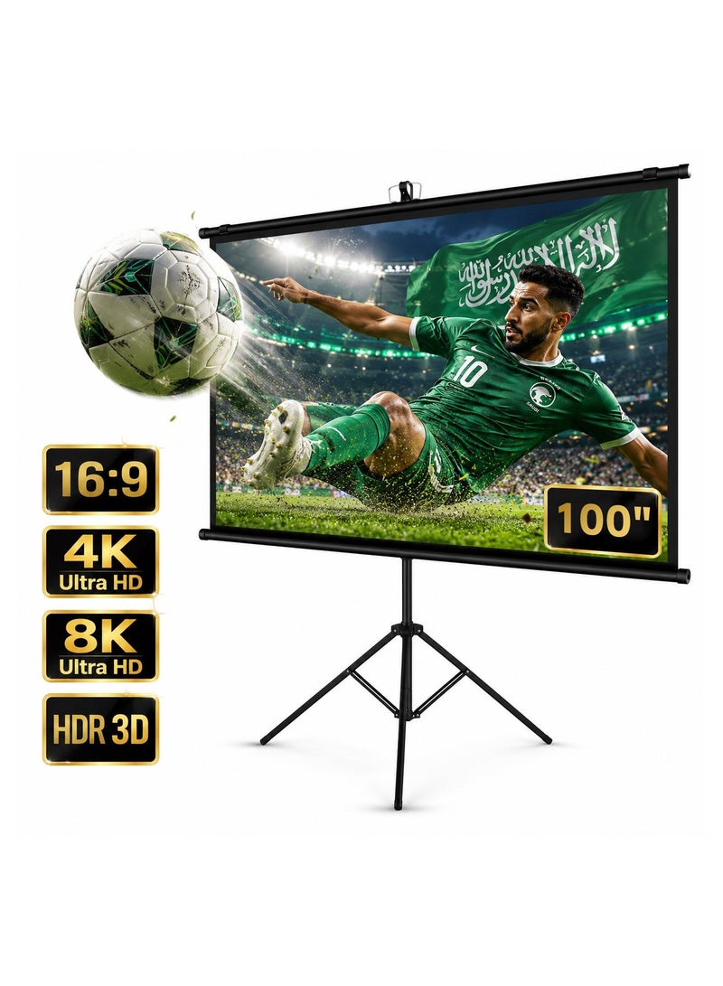 VEIDADZ 100 Inch Projector Screen with Stand 16:9, Portable Outdoor Projector Screen with Wall Hanging Option, Height Adjustable Tripod Stand, White PVC Movie Screen for 4K HD Home Theater Backyard Camping Office - Image 1