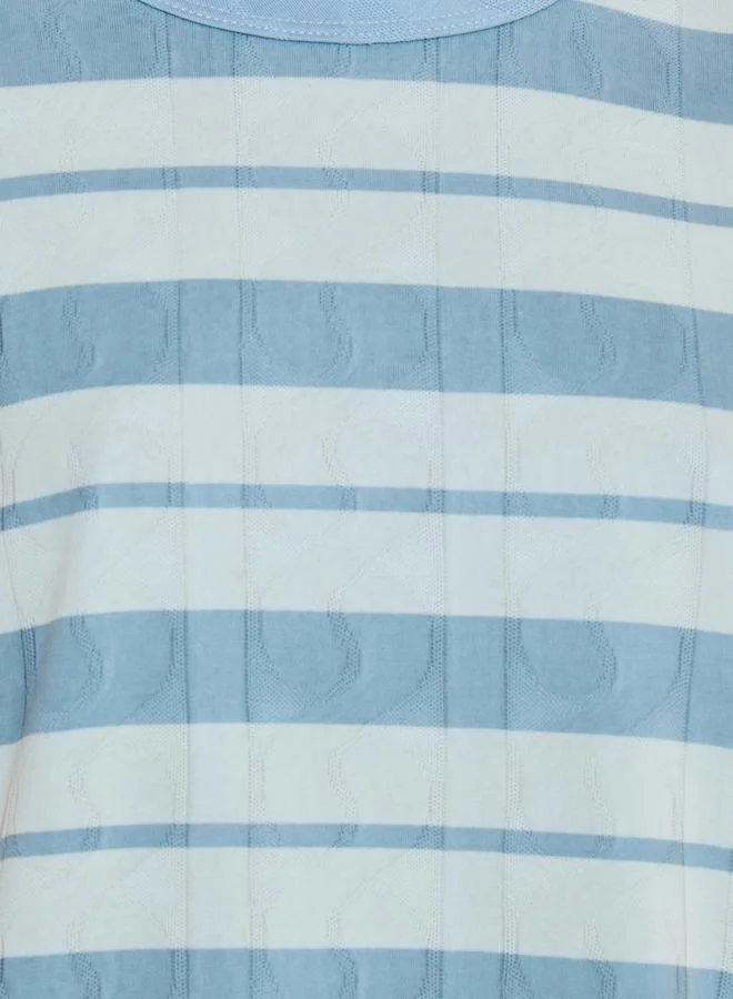 تايك تو Textured Striped Print Dropped Shoulder T-Shirt and Pyjama Set