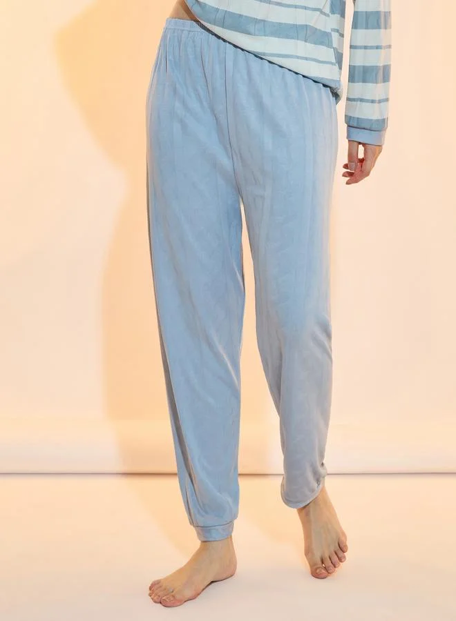 تايك تو Textured Striped Print Dropped Shoulder T-Shirt and Pyjama Set