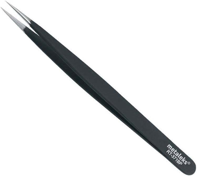 metaleks Tweezers for Eyelash Extension Hand Crafted Surgical Stainless Steel Black Matt Powder Coated (Supper Straight Tip)