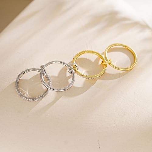 NOKMIT 14K Gold Plated 4 Interlocking Stackable Rings Set CZ Cubic Zirconia Gold & Silver Mixed Metals Multi-Link Connected Statement Bands for Women Hypoallergenic Non Tarnish Jewelry Gifts (CZ, 8) - Image 5