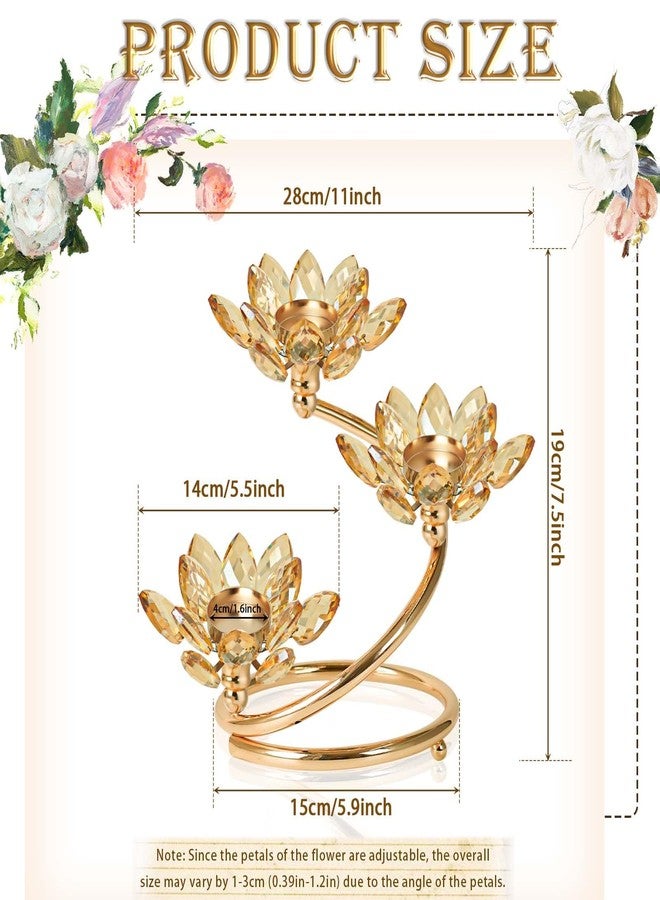 Kehail Gold 1 Pc Crystal Flower Shaped Candle Holder Set, 3-Arm Metal Votive Tea Light Candlestick for Table Centerpiece, Home Wedding Party Anniversary Decor - Image 2
