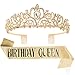 Velscrun Birthday Queen Tiaras Crown for Women Girls Princess Crowns for Women Queen Tiara for Mom Golden Yellow Rhinestones Birth Crown Headband Birth Sash 50th Birthday Prom Party Decorations - Image 3