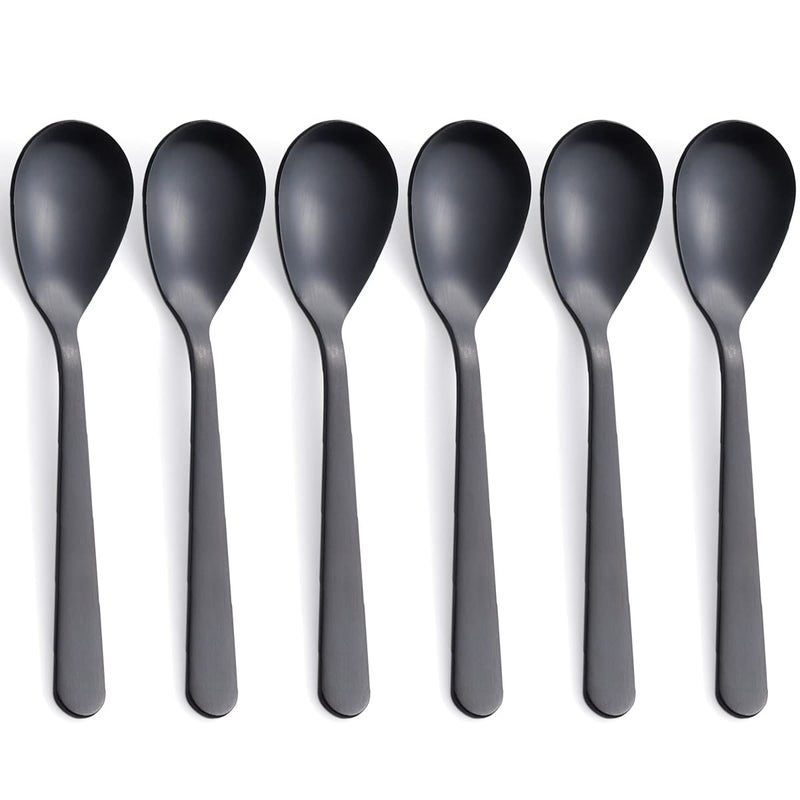 FULLYWARE Matte Black Demitasse Espresso Spoons, Stainless Steel Satin Finish Coffee Spoons, Mini Teaspoons, Sugar Spoons, 4.7-inch, Set of 6 - Image 1