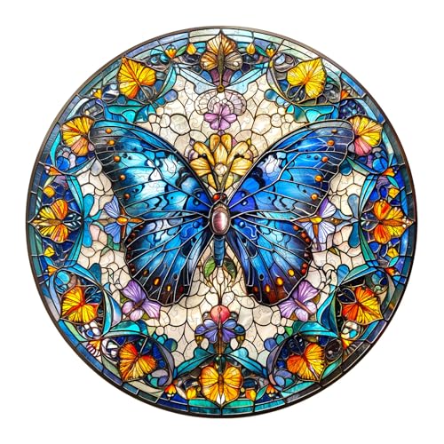 AEEKDOOK Wooden Jigsaw Puzzles for Adults Stained Glass Butterfly Puzzles Unique Animal Shape Wooden Puzzles for Adults Birthday Gifts for Wood Puzzle Lovers Family 134 134in300 Pieces - Image 1