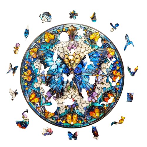 AEEKDOOK Wooden Jigsaw Puzzles for Adults Stained Glass Butterfly Puzzles Unique Animal Shape Wooden Puzzles for Adults Birthday Gifts for Wood Puzzle Lovers Family 134 134in300 Pieces - Image 5