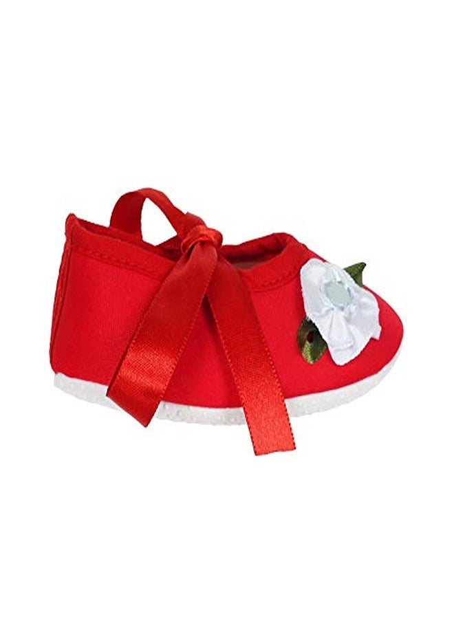 Rsmart Cotton Red Booties Shoes with White Flower Applique and Ribbon Closure for Baby Girl & Boy (Red, 12_months) - Image 3