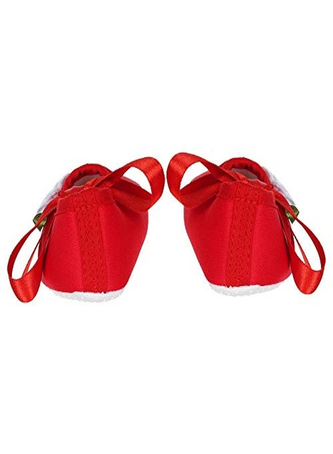 Rsmart Cotton Red Booties Shoes with White Flower Applique and Ribbon Closure for Baby Girl & Boy (Red, 12_months) - Image 4