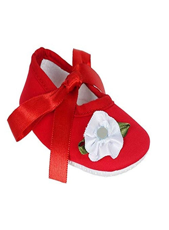 Rsmart Cotton Red Booties Shoes with White Flower Applique and Ribbon Closure for Baby Girl & Boy (Red, 12_months) - Image 2