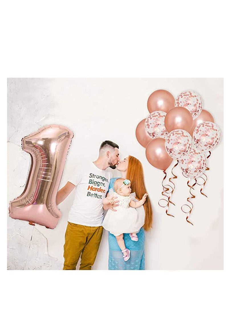 SYOSI 40 Inch Rose Gold Number 1 Balloon 21 Pack Real Rose Gold Confetti Party Decorations for 1st Birthday Decorations Supplies Anniversary Baby Bridal Shower Home and Office Decor - Image 2