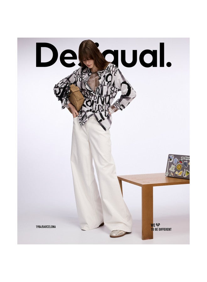 DESIGUAL 25 قميص نسائي فضفاض بطباعة حروف باللونين الأسود والأبيض من القطن الخالص - Image 3