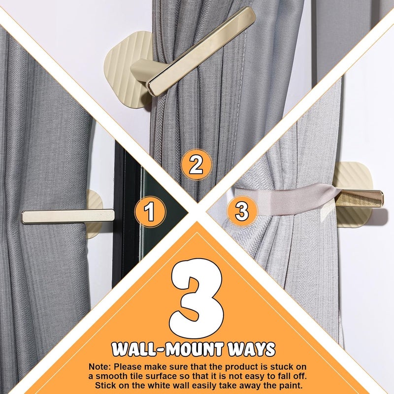 Queekay Curtain Holders Gold Curtain Holdbacks Self Adhesive Drapery Tiebacks L Shaped Hooks Nordic Style Window Treatment Holdbacks for Home Office Decor(Beige,2 Pcs) - Image 4