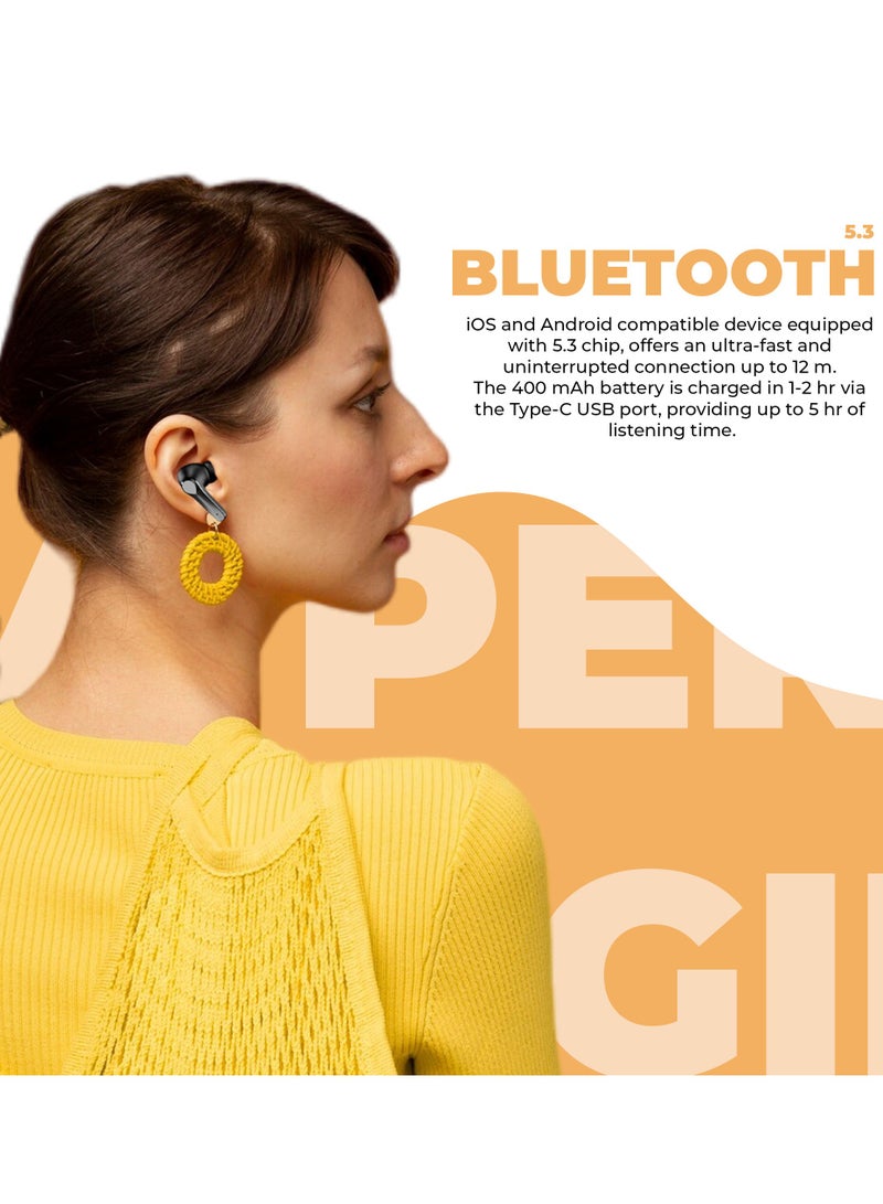 Moodix KI23K039 Active Noise Cancellation Bluetooth Deep Bass Earbuds, Black-Yellow - Image 5