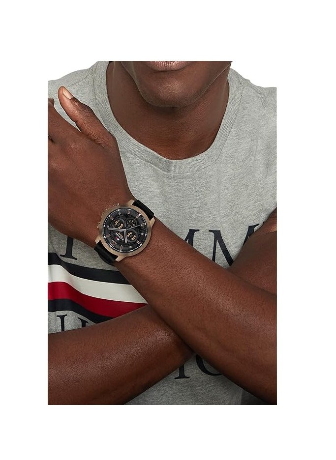 Tommy Hilfiger Plus Men's 50 MM Black Chronograph Silicone Strap Watch -1710491  - Image 4