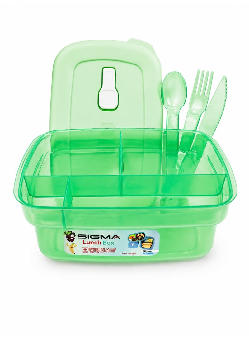 SIGMA LUNCH BOX 2.00LTWO-TIER MINT Title Sigma Lunch Box 2 L with Spoon, Fork & Knife – Reusable Food Container with Secure Lid - Image 2