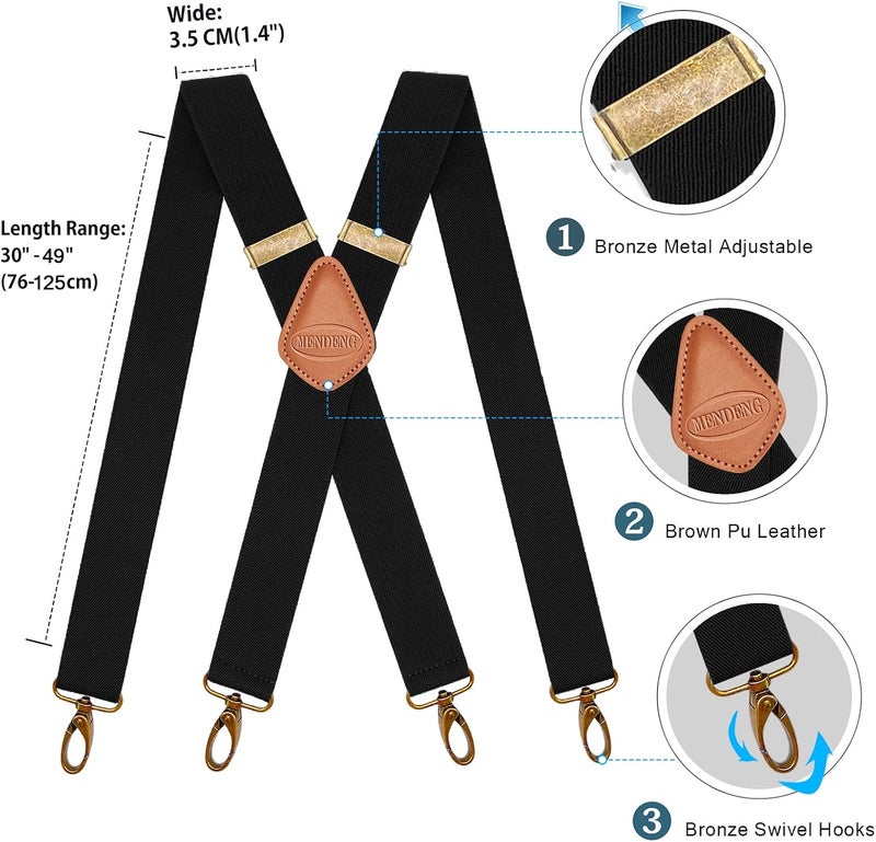 MENDENG Store Suspenders for Men Heavy Duty Swivel Hooks Retro X-Back Adjustable Brace - Image 2