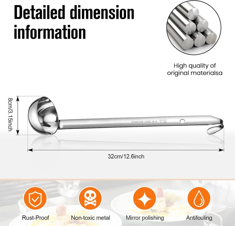 Cunhill 5 Pcs Soup Ladles Stainless Steel Serving Ladles with Long Handle for Serving, Cooking, Stirring, Portioning Kitchen Restaurant Accessories(4 oz) - Image 2
