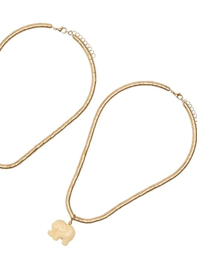 Parfois White Set Of Short Necklaces With Elephant Pendant for Women | Best Price UAE