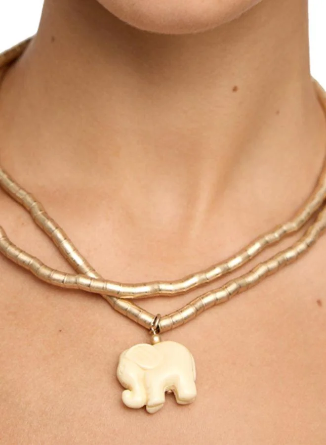 Parfois White Set Of Short Necklaces With Elephant Pendant for Women | Best Price UAE