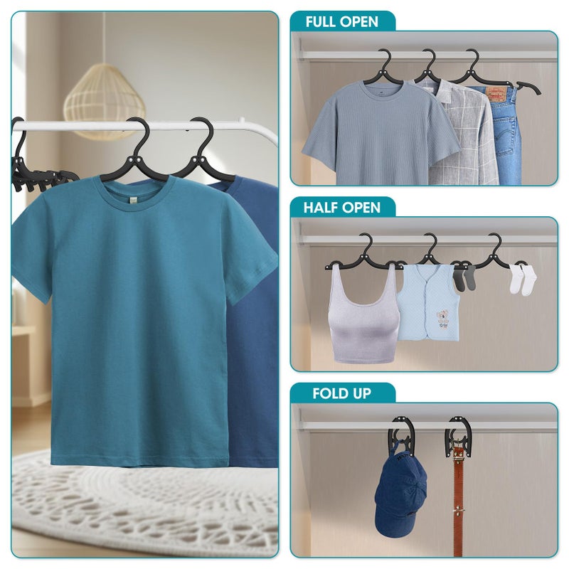 Besslly 40 Pcs Travel Hangers Portable Foldable Travel Hanger Organizer  Plastic Travel Accessories Essentials Clothes Drying Rack Folding Hangers for Traveling Camping RV Cruises  Black - Image 3