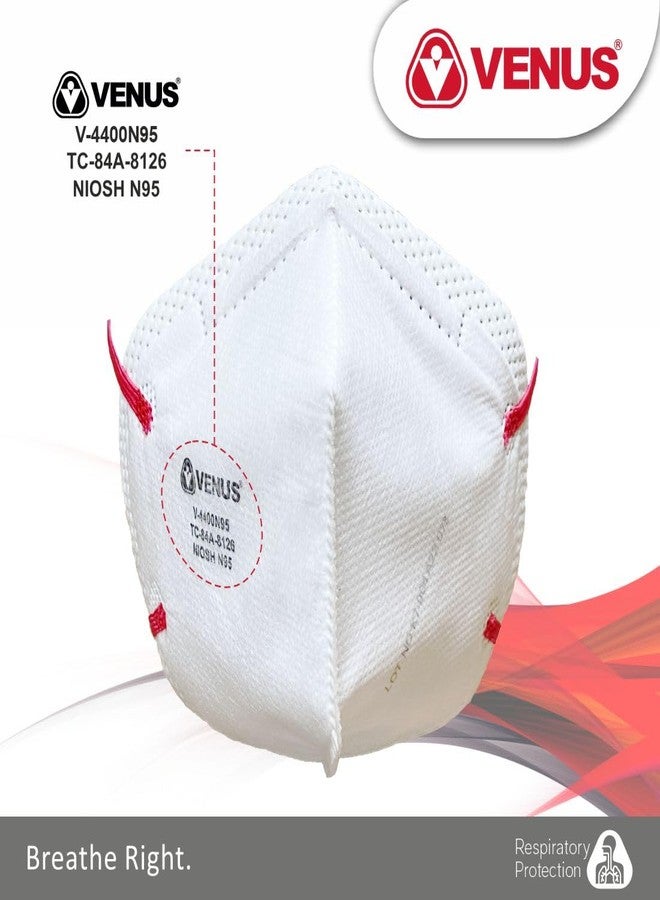 VENUS - V-4400 - N95 Face Mask - NIOSH Certified, Unisex Fold Flat Design, Dust, Bacterial & Viral Protection - White - Pack of 10 - Image 2