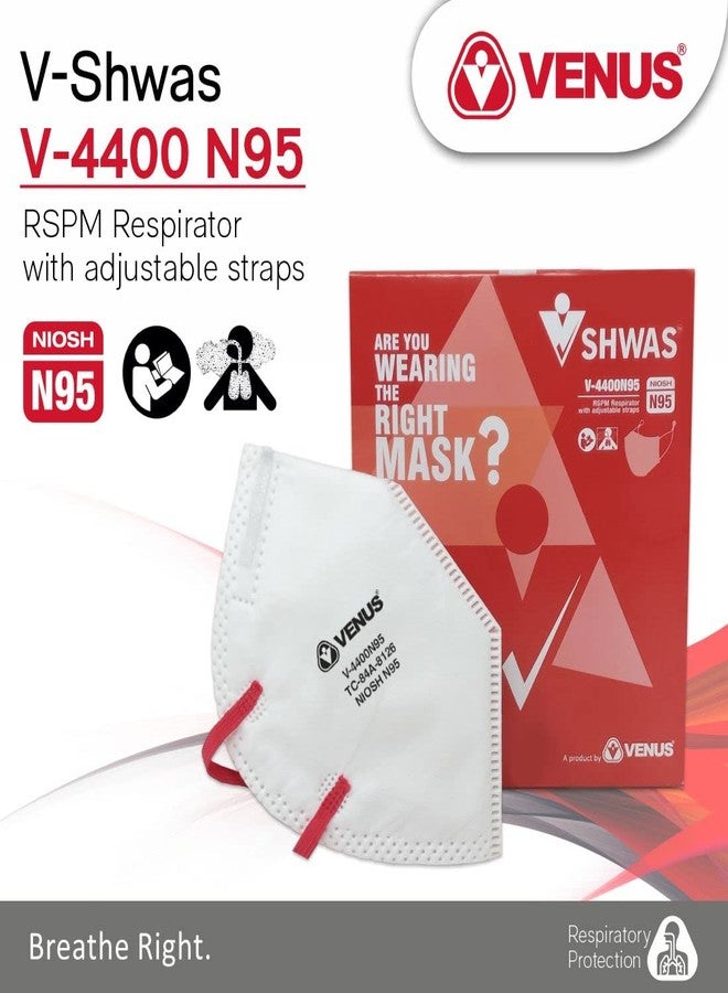 VENUS - V-4400 - N95 Face Mask - NIOSH Certified, Unisex Fold Flat Design, Dust, Bacterial & Viral Protection - White - Pack of 10 - Image 4