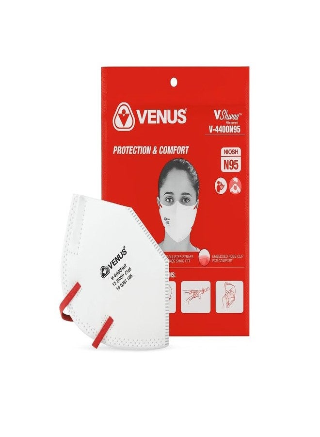 VENUS - V-4400 - N95 Face Mask - NIOSH Certified, Unisex Fold Flat Design, Dust, Bacterial & Viral Protection - White - Pack of 10 - Image 1
