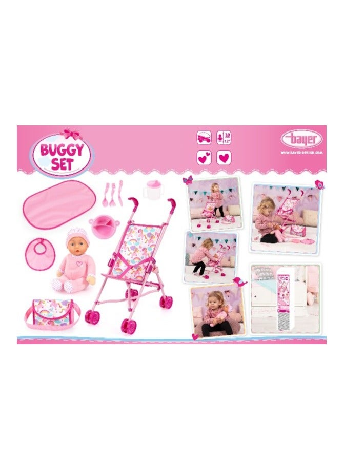 Bayer Design Unicorn Doll Buggy Set Doll Stroller, Soft Baby Doll