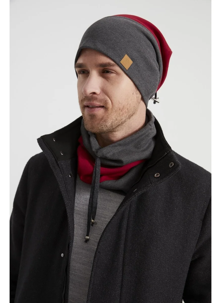 Butikgiz Men's Young New Season Smoked Red Piece String Hat Beanie Neck Collar Suit SportsComfortable Cotton Thermal