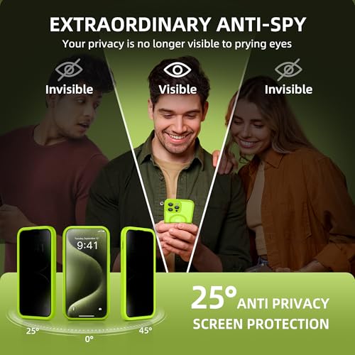 TIESZEN for iPhone 15 Pro Max Case, Compatible with MagSafe, Built-in Privacy Screen Protector and Camera Protection, Anti Spy Full Body Dustproof Shockproof Hard Phone Case 6.7", Matte Green - Image 2