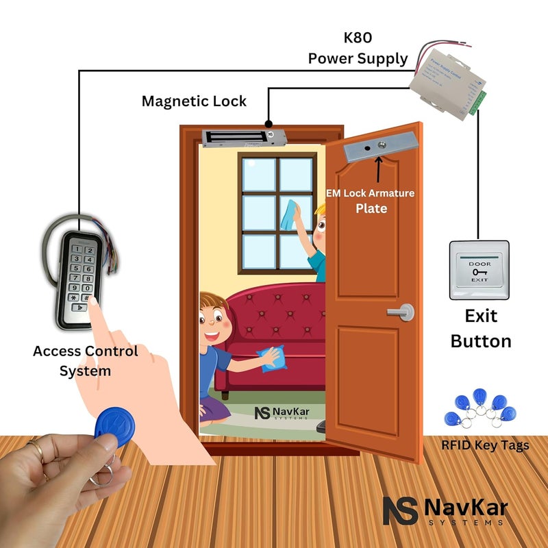 NAVKAR SYSTEMS NAVKAR SYSTEMS Weatherproof RFID Pin Access Control System EM Lock 600 Lbs K80 Supply PVC Button Keychain Tag 10 Nos for Wooden or Aluminium Door  - Image 3