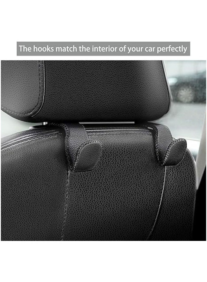 خطافات رأس المقعد للسيارة، منظّم مقعد خلفي من الجلد الأسود، خطافات لتعليق الحقائب والمعاطف، علبة تحتوي على 2 قطعة. - Image 2