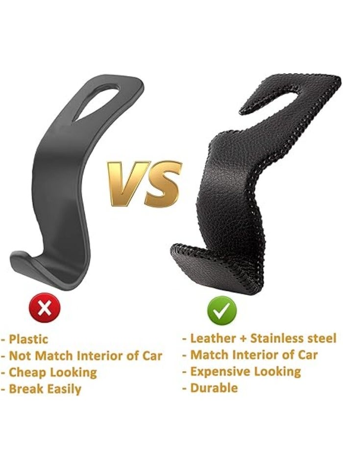 خطافات رأس المقعد للسيارة، منظّم مقعد خلفي من الجلد الأسود، خطافات لتعليق الحقائب والمعاطف، علبة تحتوي على 2 قطعة. - Image 4