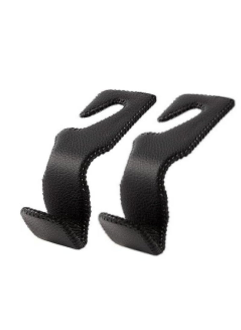 خطافات رأس المقعد للسيارة، منظّم مقعد خلفي من الجلد الأسود، خطافات لتعليق الحقائب والمعاطف، علبة تحتوي على 2 قطعة. - Image 1