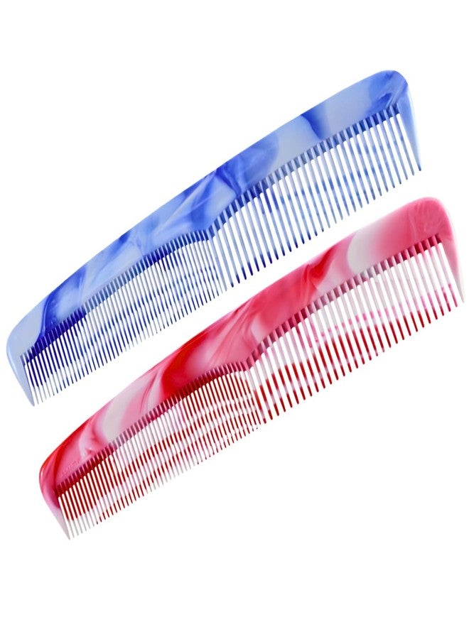 Parcelona French Small 5.25 Inch Pocket Hair Comb for Women Men, Cellulose Acetate Marble Pattern Wide and Fine Teeth Detangler Combs for Daily Grooming (Red & Blue) - Image 1
