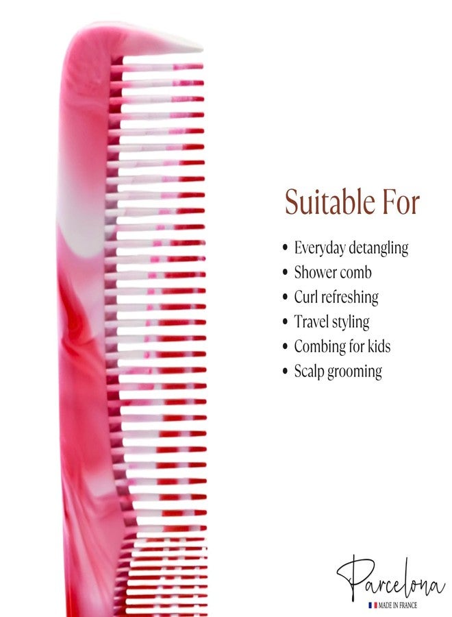 Parcelona French Small 5.25 Inch Pocket Hair Comb for Women Men, Cellulose Acetate Marble Pattern Wide and Fine Teeth Detangler Combs for Daily Grooming (Red & Blue) - Image 3
