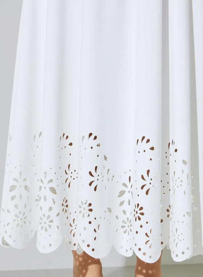 Styli white Off White Laser-Cut Sleeveless A-Line Maxi Dress for Women | Best Price UAE