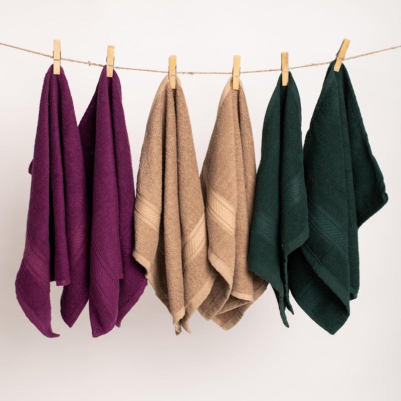 Furnofy 450 GSM Hand Towel Set of 6 Soft Absorbent Quick Dry Towel for Gym Home Kitchen Pool Travel 40x60 cm Magenta Olive Beige - Image 2