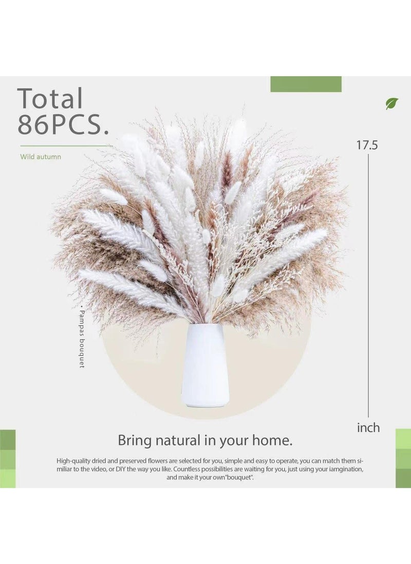 86-Piece Natural Dried Pampas Grass Bouquet Boho Home Decor Bouquet Phragmites Dried Flowers Bouquet for Wedding Floral Arrangements Home Decorations