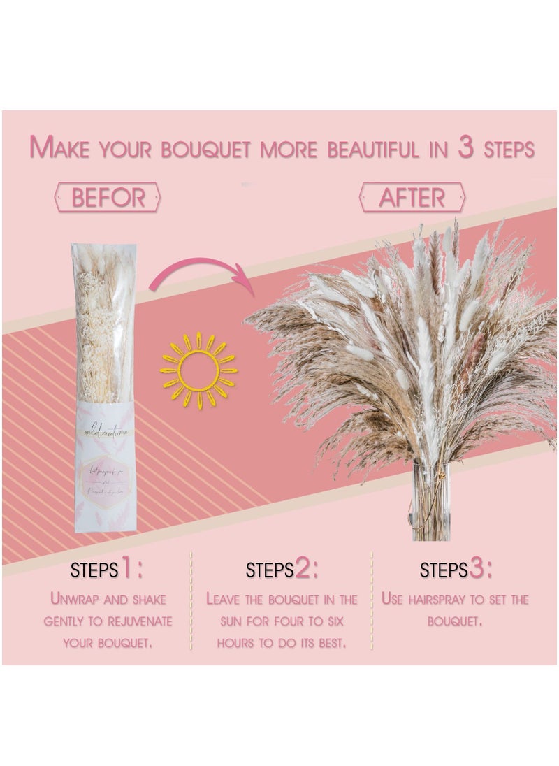 86-Piece Natural Dried Pampas Grass Bouquet Boho Home Decor Bouquet Phragmites Dried Flowers Bouquet for Wedding Floral Arrangements Home Decorations