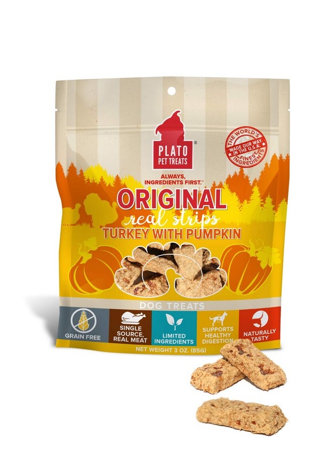 بلاتو مكافآت الكلاب الطبيعية من Turkey Real Strips - لحم حقيقي - مجفف بالهواء - صنع في الولايات المتحدة الأمريكية - ديك رومي وقرع، 18 أونصة  - Image 3