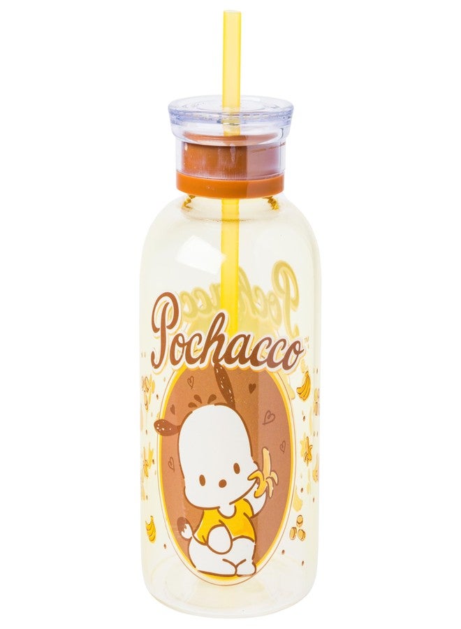 Silver Buffalo Sanrio Hello Kitty and Friends Featuring Pochacco Bananas Glass Milk Bottle with Straw, 15 Ounces - Image 1