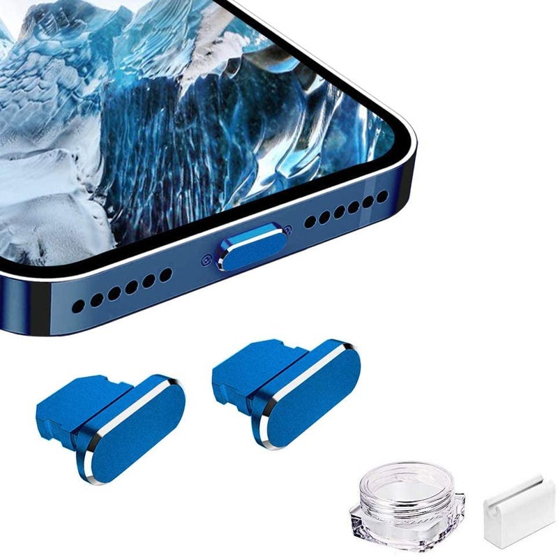 Mizi [2 Pack] Metal Anti Dust Plug, Protect Charging Port from Dust and Moist with Storage Box and Cable Clip Holder for iPhone 14 13,12,11,X,Xs,8,7, Plus, Max, Pro, Mini, iPad, AirPod - Blue - Image 1
